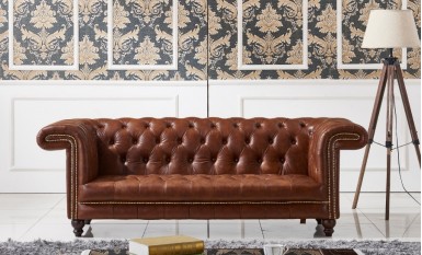 Chestnut Chesterfield 3 Seater Leather Sofa